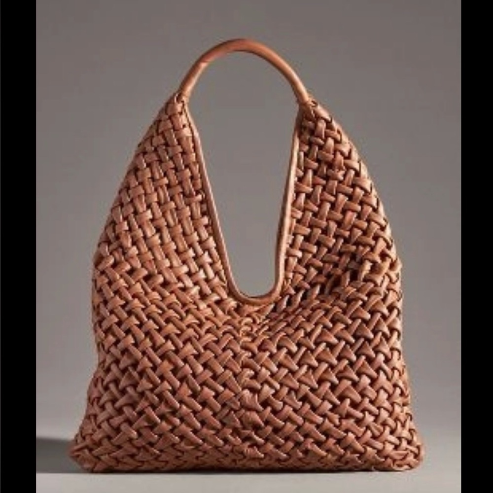 Anthropologie Woven Leather Shoulder Bag in Cognac Brown